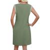 image:imageWEACZZY Summer Dresses for Women 2026 Casual Crewneck Fit Beach Vacation Dress Sleeveless Loose Sundress with PocketsArmy Green