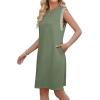 image:imageWEACZZY Summer Dresses for Women 2026 Casual Crewneck Fit Beach Vacation Dress Sleeveless Loose Sundress with PocketsArmy Green