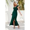 image:imageWEACZZY Women V Neck Sleeveless Casual Maxi Dress Petal Wrap Ruffle Backless High Slit Cocktail Party Long DressesDark Green