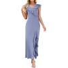 image:imageWEACZZY Women V Neck Sleeveless Casual Maxi Dress Petal Wrap Ruffle Backless High Slit Cocktail Party Long DressesSmoke Blue