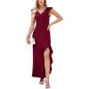 image:imageWEACZZY Women V Neck Sleeveless Casual Maxi Dress Petal Wrap Ruffle Backless High Slit Cocktail Party Long DressesWine Red
