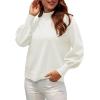 image:imageWEACZZY Womens 2026 Fall Fashion Casual Sweaters Mock Neck Long Lantern Sleeve Lightweight Knit Pullover Sweater Tops02 White