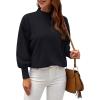image:imageWEACZZY Womens 2026 Fall Fashion Casual Sweaters Mock Neck Long Lantern Sleeve Lightweight Knit Pullover Sweater Tops03 Black