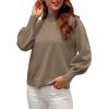 image:imageWEACZZY Womens 2026 Fall Fashion Casual Sweaters Mock Neck Long Lantern Sleeve Lightweight Knit Pullover Sweater Tops04camel