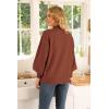 image:imageWEACZZY Womens 2026 Fall Fashion Casual Sweaters Mock Neck Long Lantern Sleeve Lightweight Knit Pullover Sweater TopsBrown