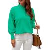 image:imageWEACZZY Womens 2026 Fall Fashion Casual Sweaters Mock Neck Long Lantern Sleeve Lightweight Knit Pullover Sweater TopsGrass Green