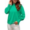 image:imageWEACZZY Womens 2026 Fall Fashion Casual Sweaters Mock Neck Long Lantern Sleeve Lightweight Knit Pullover Sweater TopsGrass Green