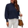 image:imageWEACZZY Womens 2026 Fall Fashion Casual Sweaters Mock Neck Long Lantern Sleeve Lightweight Knit Pullover Sweater TopsNavy Blue