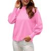 image:imageWEACZZY Womens 2026 Fall Fashion Casual Sweaters Mock Neck Long Lantern Sleeve Lightweight Knit Pullover Sweater TopsPink