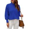 image:imageWEACZZY Womens 2026 Fall Fashion Casual Sweaters Mock Neck Long Lantern Sleeve Lightweight Knit Pullover Sweater TopsRoyal Blue