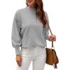 image:imageWEACZZY Womens 2026 Fall Fashion Casual Sweaters Mock Neck Long Lantern Sleeve Lightweight Knit Pullover Sweater TopsSilver Gray