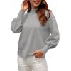 image:imageWEACZZY Womens 2026 Fall Fashion Casual Sweaters Mock Neck Long Lantern Sleeve Lightweight Knit Pullover Sweater TopsSilver Gray