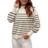 image:imageWEACZZY Womens 2026 Fall Fashion Casual Sweaters Mock Neck Long Lantern Sleeve Lightweight Knit Pullover Sweater TopsStriped Apricot