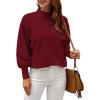 image:imageWEACZZY Womens 2026 Fall Fashion Casual Sweaters Mock Neck Long Lantern Sleeve Lightweight Knit Pullover Sweater TopsWine Red