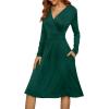 image:imageWEACZZY Womens 2026 Fall Long Sleeve Casual Dresses Wrap VNeck Semi Formal Party Dress with Pockets01 Long Sleeve Dark Green