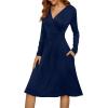 image:imageWEACZZY Womens 2026 Fall Long Sleeve Casual Dresses Wrap VNeck Semi Formal Party Dress with Pockets01 Long Sleeve Navy Blue