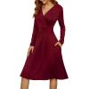 image:imageWEACZZY Womens 2026 Fall Long Sleeve Casual Dresses Wrap VNeck Semi Formal Party Dress with Pockets01 Long Sleeve Wine Red
