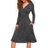 image:imageWEACZZY Womens 2026 Fall Long Sleeve Casual Dresses Wrap VNeck Semi Formal Party Dress with PocketsDark Grey