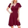 image:imageWEACZZY Casual Dresses for Women Flowy V Neck Ruffle Short Sleeves Flare Cocktail Party Dress Asymmetry Ruffle HemWine Red