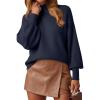 image:imageWEACZZY Womens 2026 Fall Fashion Casual Sweaters Mock Neck Long Lantern Sleeve Lightweight Knit Pullover Sweater Tops03navy Blue
