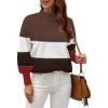 image:imageWEACZZY Womens 2026 Fall Fashion Casual Sweaters Mock Neck Long Lantern Sleeve Lightweight Knit Pullover Sweater TopsYh Khaki