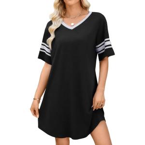 image:imageWEACZZY Nightgowns for Women Soft Sleep Shirt V Neck Short Sleeve Loungewear Loose Comfy NightShirts0black