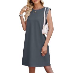 image:imageWEACZZY Summer Dresses for Women 2026 Casual Crewneck Fit Beach Vacation Dress Sleeveless Loose Sundress with PocketsDark Gray