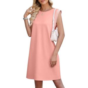 image:imageWEACZZY Summer Dresses for Women 2026 Casual Crewneck Fit Beach Vacation Dress Sleeveless Loose Sundress with PocketsDark Pink