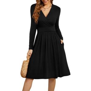 image:imageWEACZZY Womens 2026 Fall Long Sleeve Casual Dresses Wrap VNeck Semi Formal Party Dress with Pockets01 Long Sleeve Black