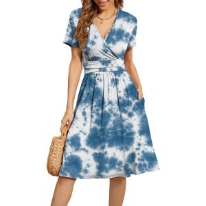 image:imageWEACZZY Womens 2026 Fall Long Sleeve Casual Dresses Wrap VNeck Semi Formal Party Dress with PocketsColorful Blue