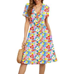 image:imageWEACZZY Womens 2026 Fall Long Sleeve Casual Dresses Wrap VNeck Semi Formal Party Dress with PocketsColorful Floral Blue