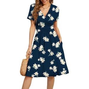 image:imageWEACZZY Womens 2026 Fall Long Sleeve Casual Dresses Wrap VNeck Semi Formal Party Dress with PocketsNavy Lily