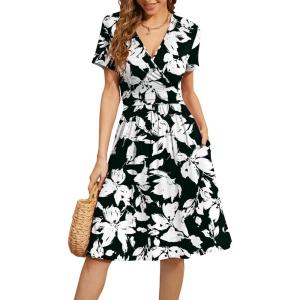 image:imageWEACZZY Womens 2026 Fall Long Sleeve Casual Dresses Wrap VNeck Semi Formal Party Dress with PocketsSketch Black White