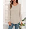 image:imageWEACZZY Women Long Sleeve Shirts Crew Neck Tunic Tops Soft Casual Blouses Creased Design Curved Side Hem Fashion Outfits 202601 Beige