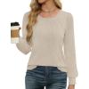 image:imageWEACZZY Women Long Sleeve Shirts Crew Neck Tunic Tops Soft Casual Blouses Creased Design Curved Side Hem Fashion Outfits 202601 Beige