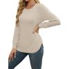 image:imageWEACZZY Women Long Sleeve Shirts Crew Neck Tunic Tops Soft Casual Blouses Creased Design Curved Side Hem Fashion Outfits 202601 Beige
