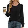 image:imageWEACZZY Women Long Sleeve Shirts Crew Neck Tunic Tops Soft Casual Blouses Creased Design Curved Side Hem Fashion Outfits 202602 Black