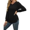image:imageWEACZZY Women Long Sleeve Shirts Crew Neck Tunic Tops Soft Casual Blouses Creased Design Curved Side Hem Fashion Outfits 202602 Black
