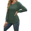 image:imageWEACZZY Women Long Sleeve Shirts Crew Neck Tunic Tops Soft Casual Blouses Creased Design Curved Side Hem Fashion Outfits 202603 Green