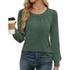 image:imageWEACZZY Women Long Sleeve Shirts Crew Neck Tunic Tops Soft Casual Blouses Creased Design Curved Side Hem Fashion Outfits 202603 Green