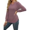 image:imageWEACZZY Women Long Sleeve Shirts Crew Neck Tunic Tops Soft Casual Blouses Creased Design Curved Side Hem Fashion Outfits 202604 Mauve