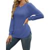 image:imageWEACZZY Women Long Sleeve Shirts Crew Neck Tunic Tops Soft Casual Blouses Creased Design Curved Side Hem Fashion Outfits 202605 Blue