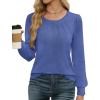 image:imageWEACZZY Women Long Sleeve Shirts Crew Neck Tunic Tops Soft Casual Blouses Creased Design Curved Side Hem Fashion Outfits 202605 Blue
