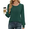 image:imageWEACZZY Women Long Sleeve Shirts Crew Neck Tunic Tops Soft Casual Blouses Creased Design Curved Side Hem Fashion Outfits 202605 Dark Green