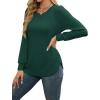 image:imageWEACZZY Women Long Sleeve Shirts Crew Neck Tunic Tops Soft Casual Blouses Creased Design Curved Side Hem Fashion Outfits 202605 Dark Green