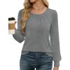 image:imageWEACZZY Women Long Sleeve Shirts Crew Neck Tunic Tops Soft Casual Blouses Creased Design Curved Side Hem Fashion Outfits 202605 Gray