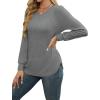 image:imageWEACZZY Women Long Sleeve Shirts Crew Neck Tunic Tops Soft Casual Blouses Creased Design Curved Side Hem Fashion Outfits 202605 Gray