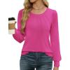 image:imageWEACZZY Women Long Sleeve Shirts Crew Neck Tunic Tops Soft Casual Blouses Creased Design Curved Side Hem Fashion Outfits 202605 Hot Pink