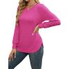 image:imageWEACZZY Women Long Sleeve Shirts Crew Neck Tunic Tops Soft Casual Blouses Creased Design Curved Side Hem Fashion Outfits 202605 Hot Pink