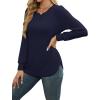 image:imageWEACZZY Women Long Sleeve Shirts Crew Neck Tunic Tops Soft Casual Blouses Creased Design Curved Side Hem Fashion Outfits 202605 Navy Blue
